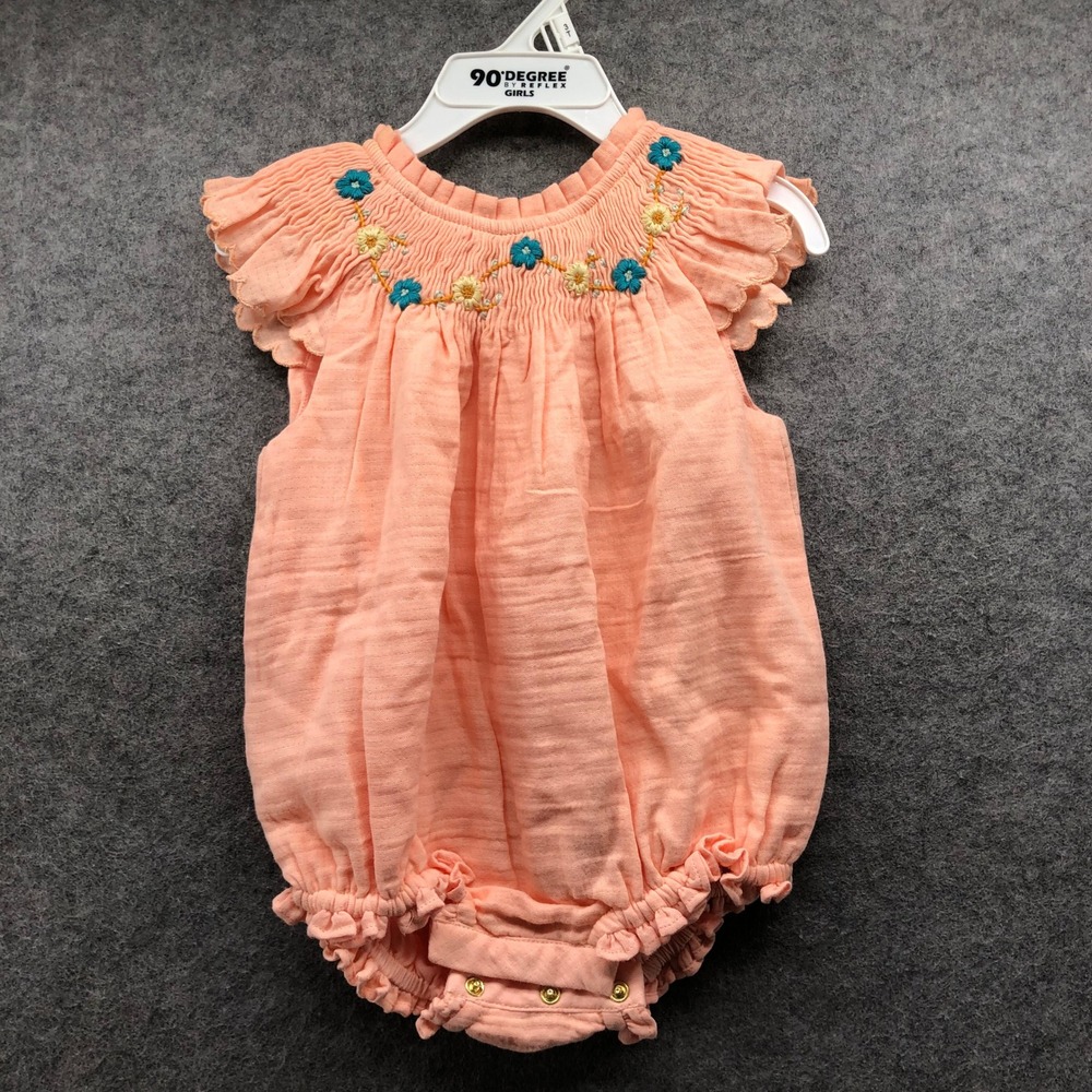 Louise Misha Josephine Coral Romper Girls 9M Pink Floral Embroidered Gauze